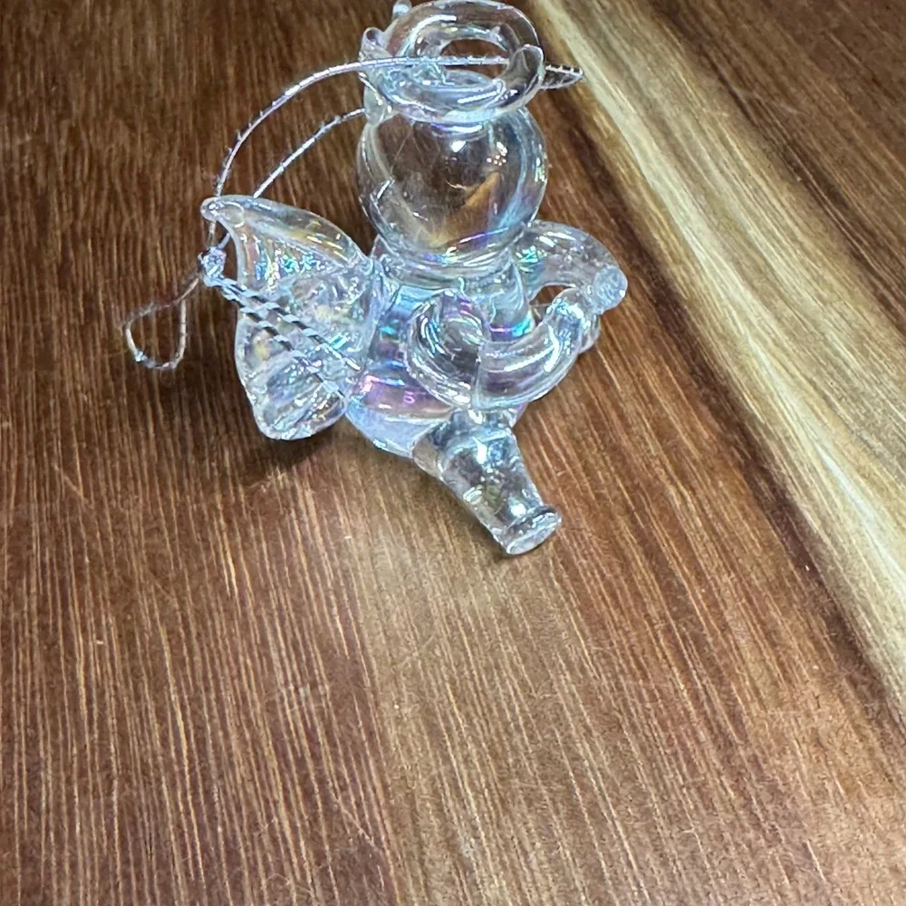 Iridescent Blown Glass Angel Ornament Mini Cherub Figurine Suncatcher Clear